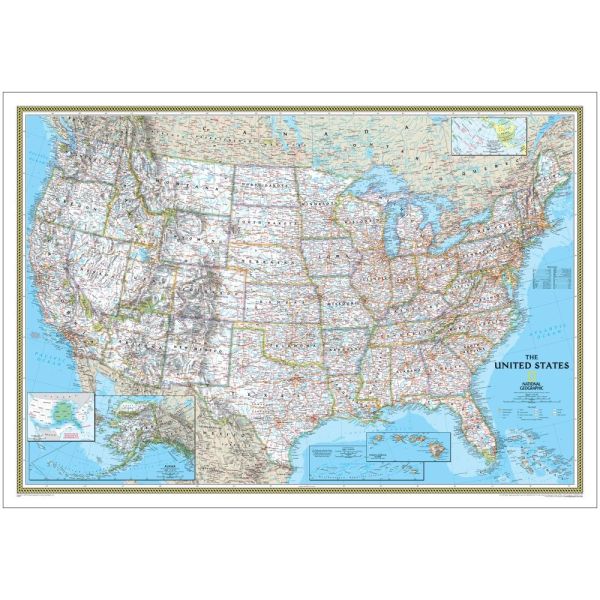 USA US Classic Wall Map Poster Mural United States 48x70 Laminated 